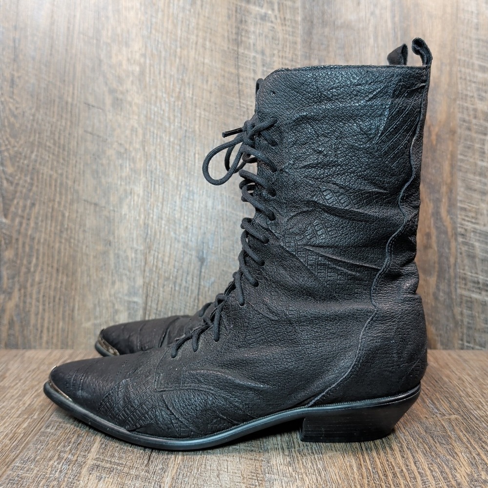 Acme Vintage 90s Rhianon Black Leather Lace Up Cowboy Western Boots Size 6 M - Picture 5 of 14